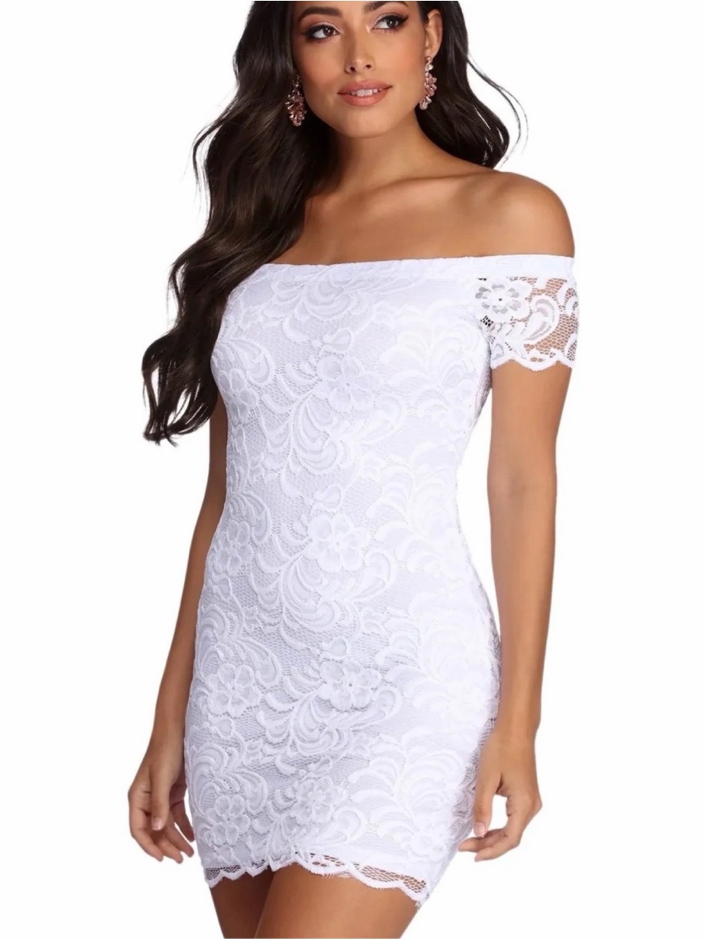 Off-Shoulder White Lace Bodycon Dress medium Ambiance